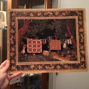 Beautiful Folk Art Countryside Laundry Scene Print 11.5 x 14.5